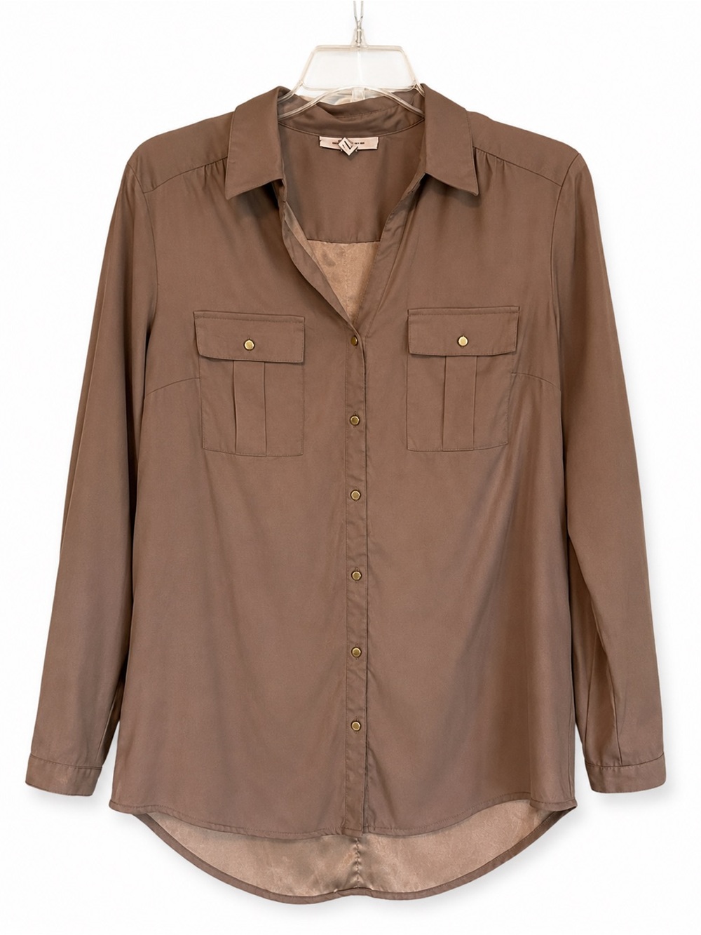 JM Collection Brown Button-Front Utility Shirt